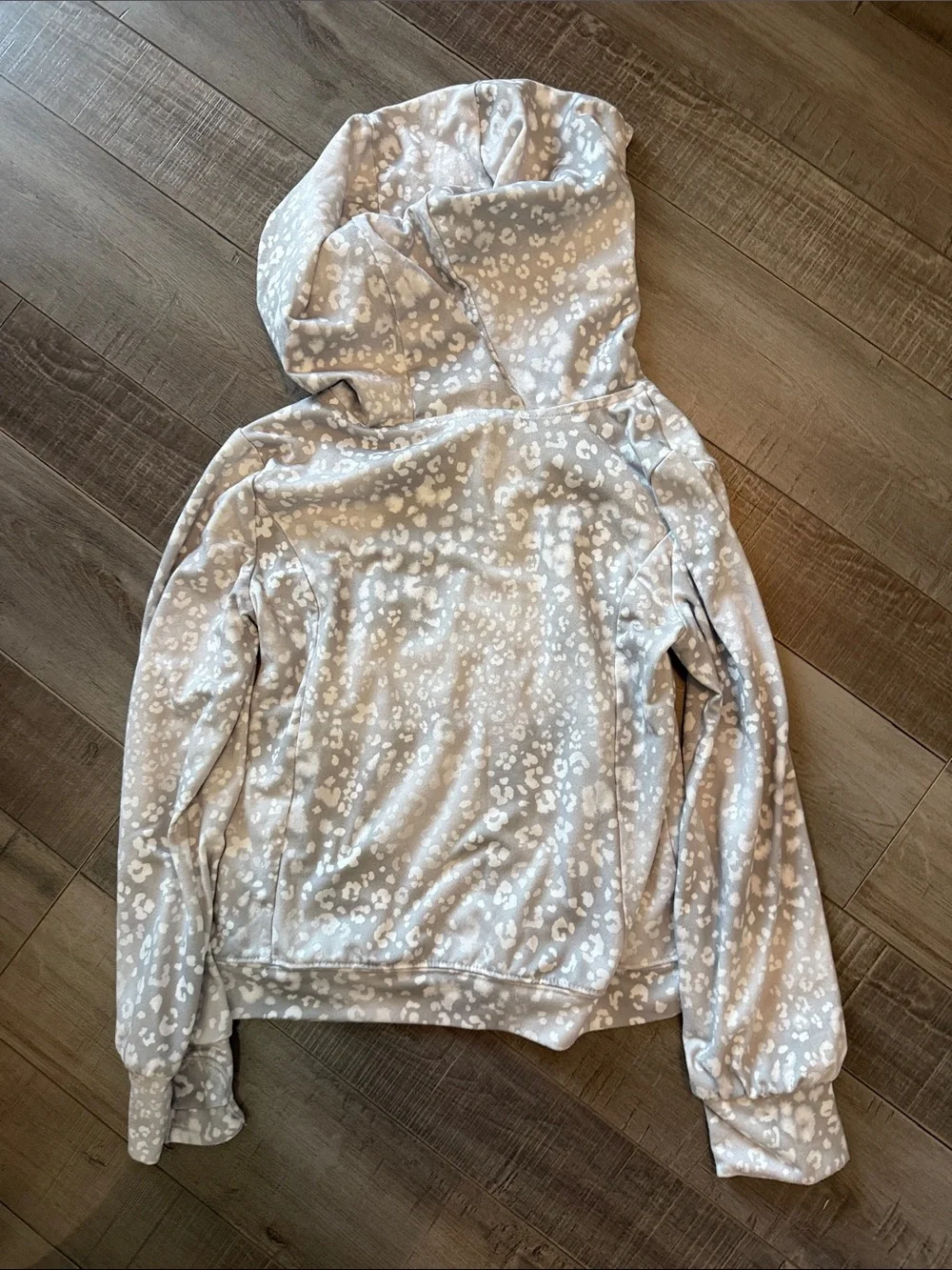 Carter's Light Gray and White Leopard Zip Hoodie